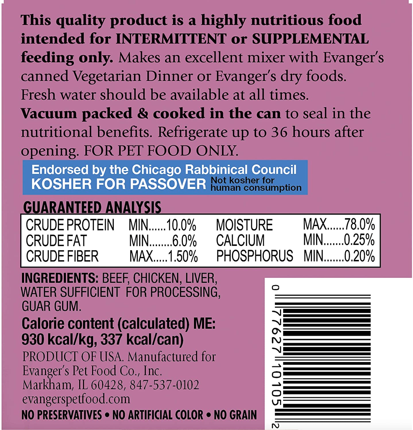 Evangers Beef Chicken Liver Alimento Para Perro