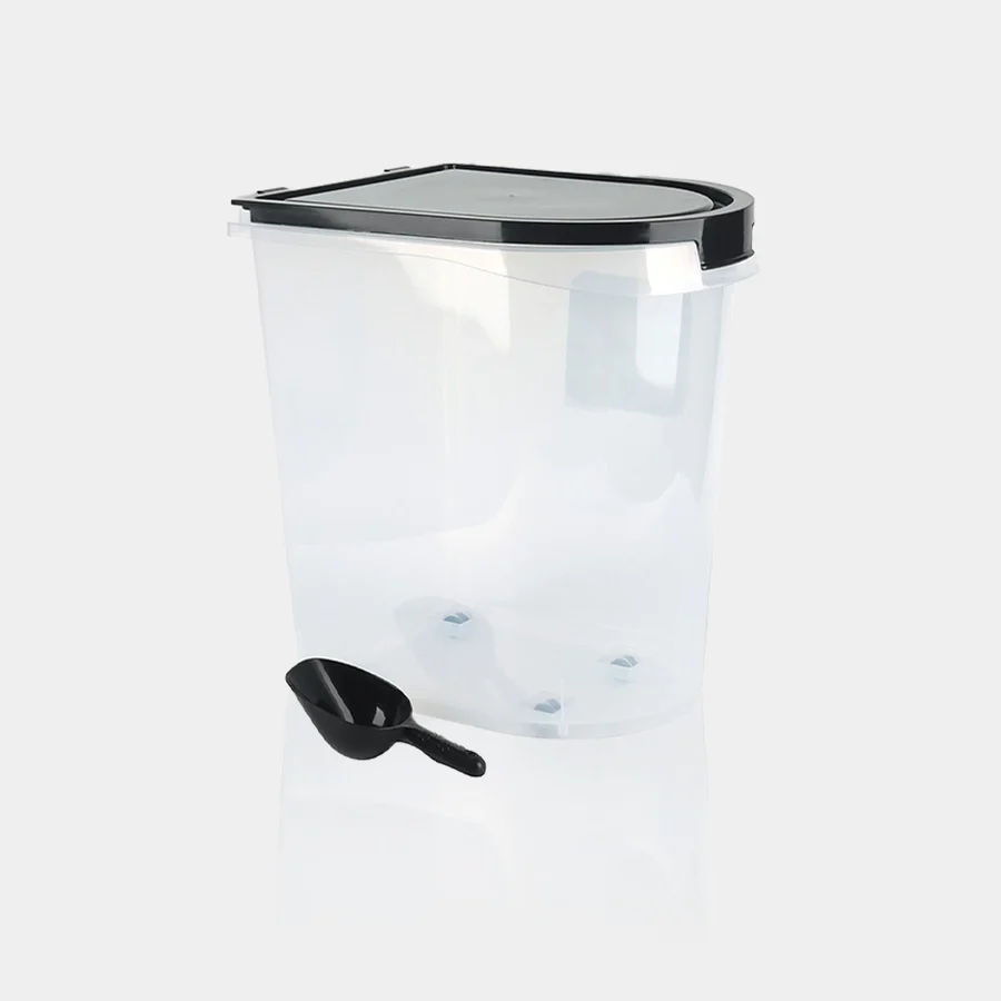 Recipiente de Comida para Mascotas 36l con Cuchara/transparente con Tapa Negra