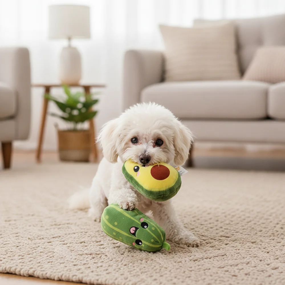 Peluche aguacate y pepino para perro