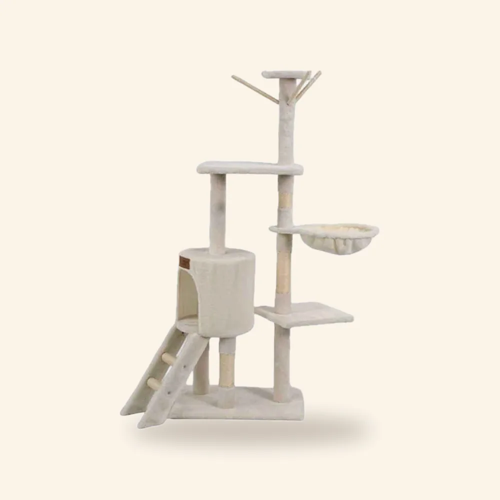 Árbol para gato beige con cueva