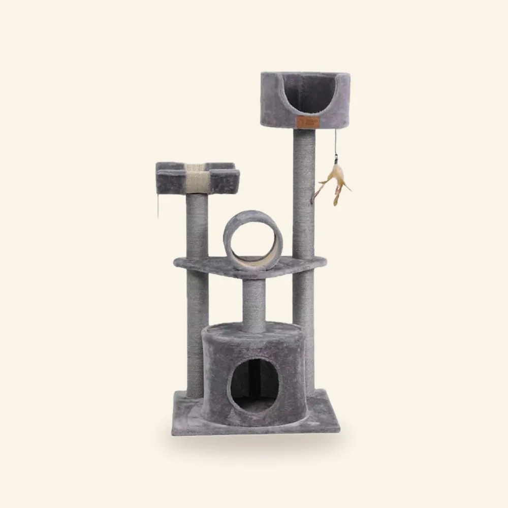 Árbol para gato gris grande, 120 cm de alto