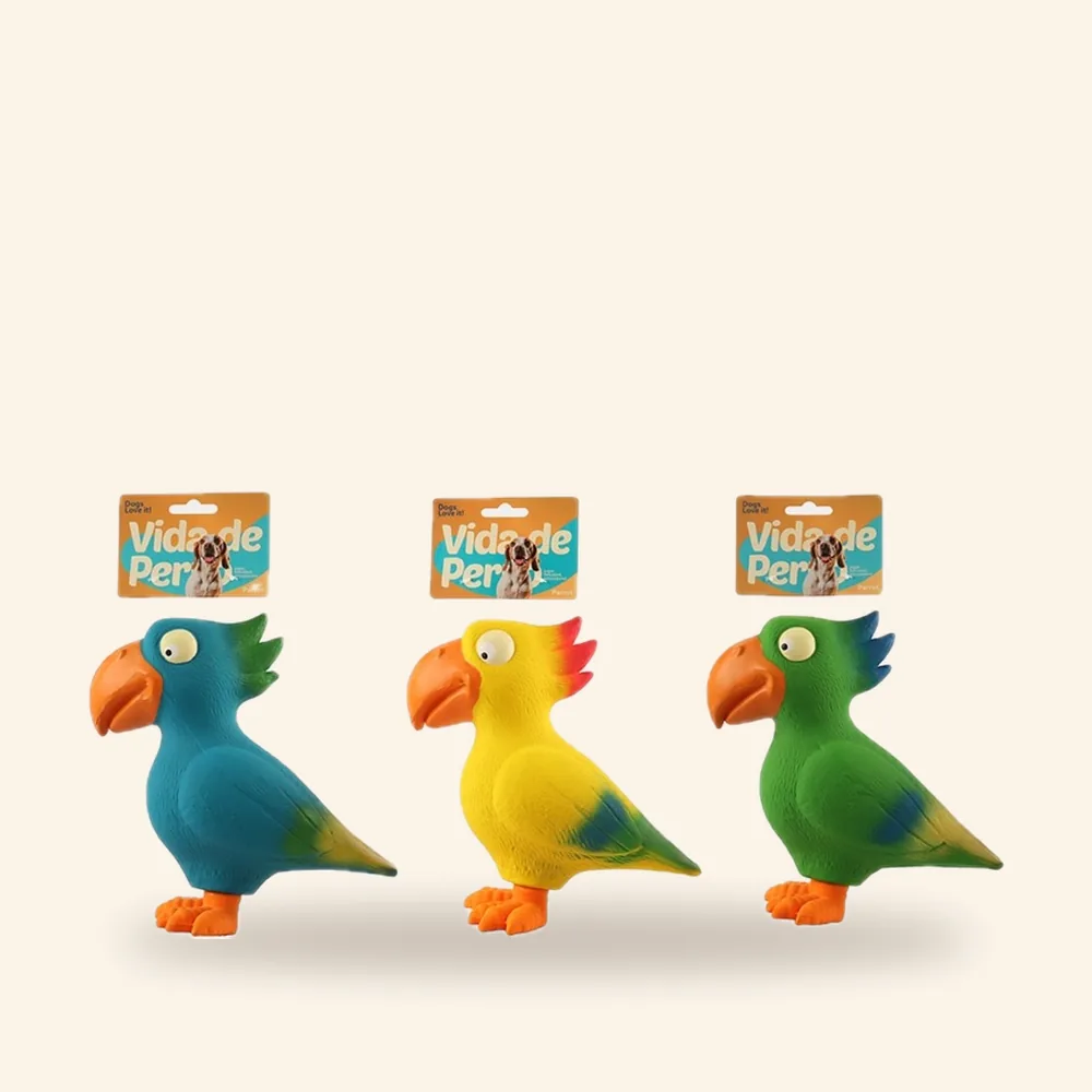Juguete de látex para perro en forma de loro