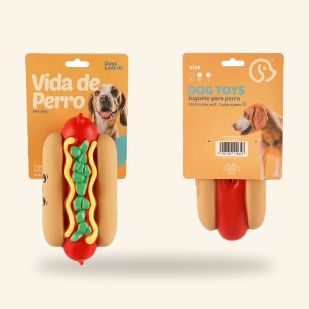 Juguete de látex para perro: pizza o perro caliente