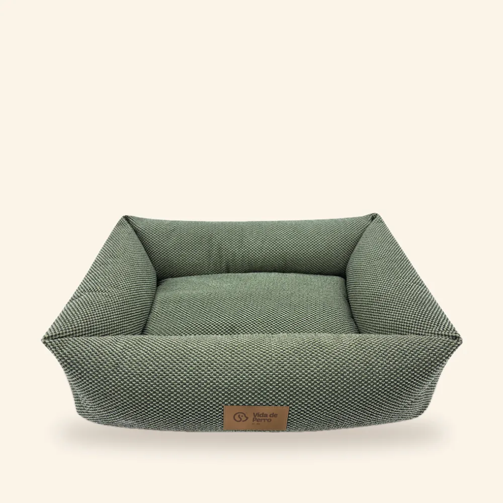Cama rectangular con bordes en azul, verde o gris