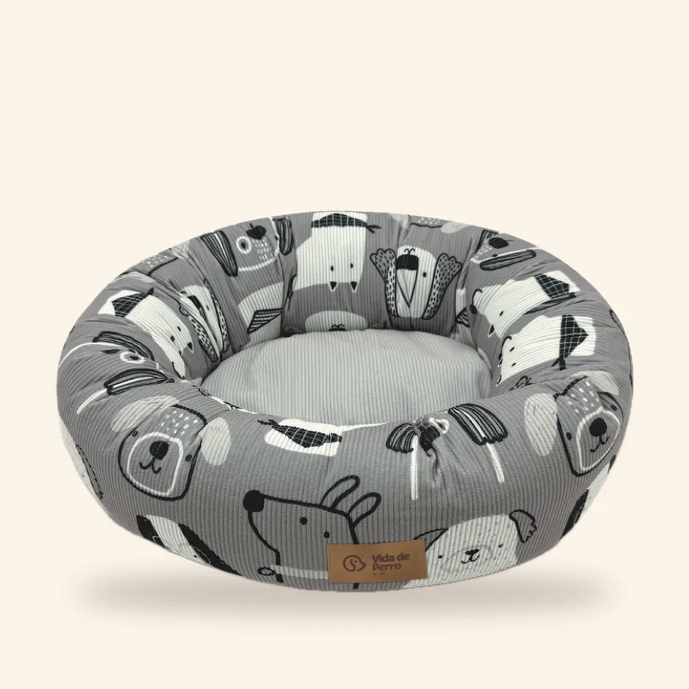 Cama con bordes para perro, gris pastel
