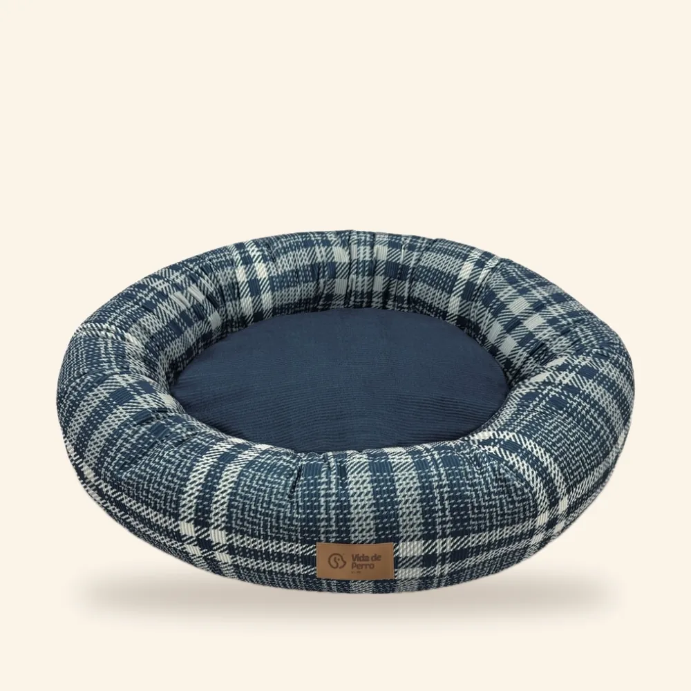 Cama azul marino con bordes, tallas S, M y L