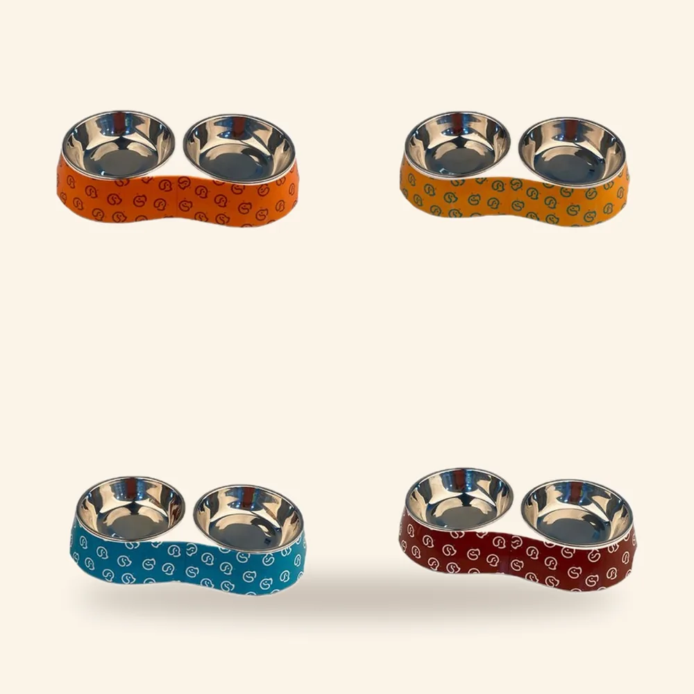 Tazón doble estampado para perro, tallas S y L
