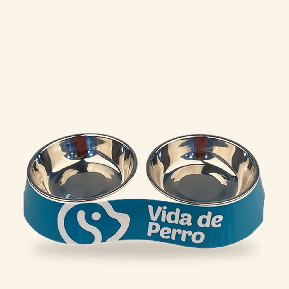 Tazón doble con logo Vida de Perro, tallas S y L